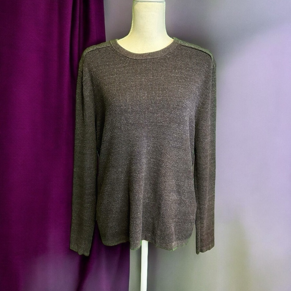 Michael Kors Brown / Gray Washed Waffle Texture Wool-Blend Crewneck Sweater Sz M